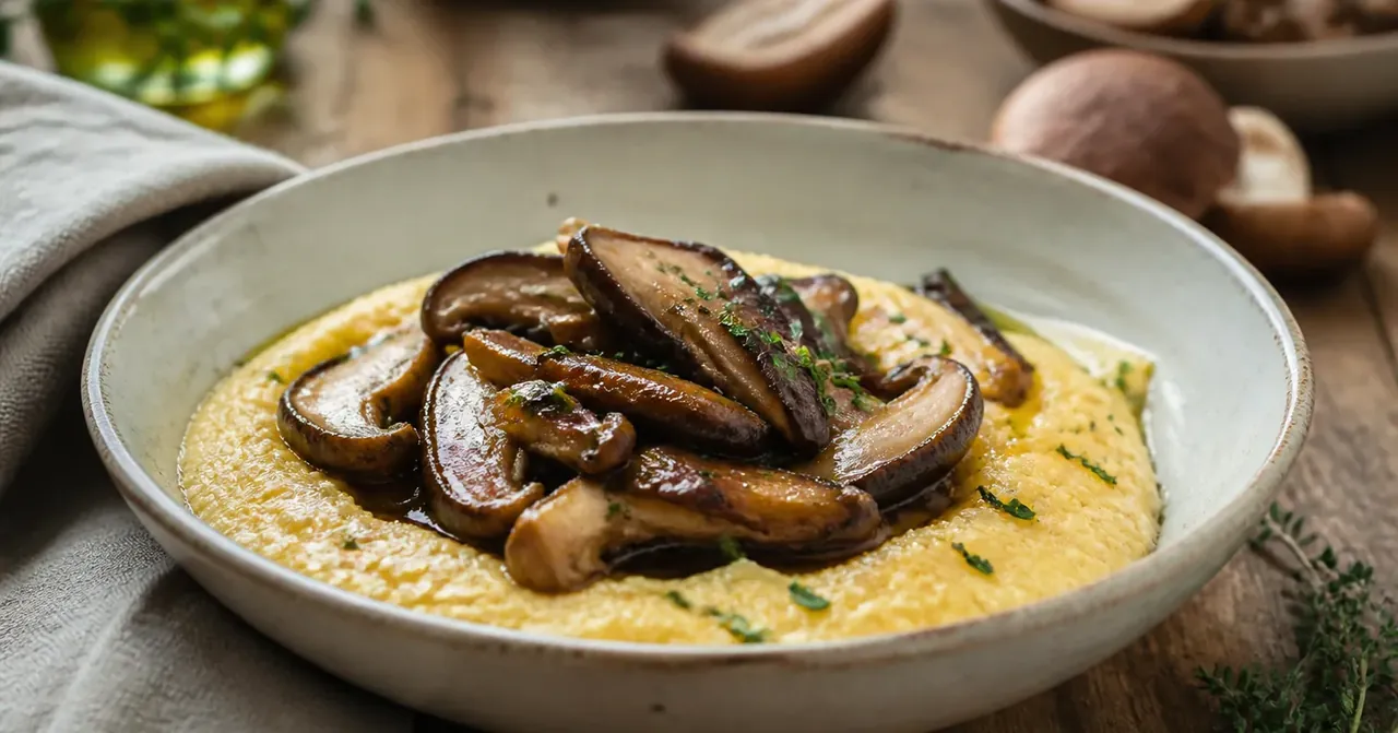 Polenta aux shiitakés : la recette crémeuse d’Anne-Sophie Novel